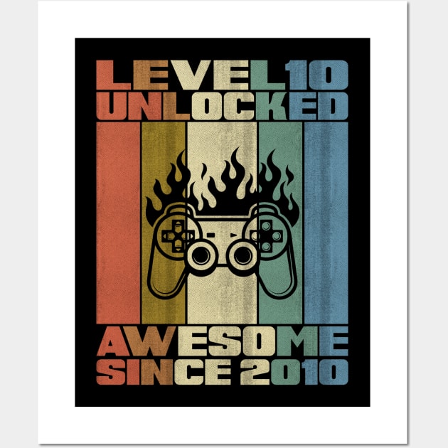 Level 10 Unlocked Birthday 10 Years Old Awesome Since 2010 Wall Art by 5StarDesigns